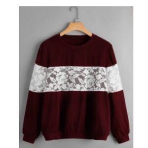Elegant Burgundy Lace Panel Women's Sweater